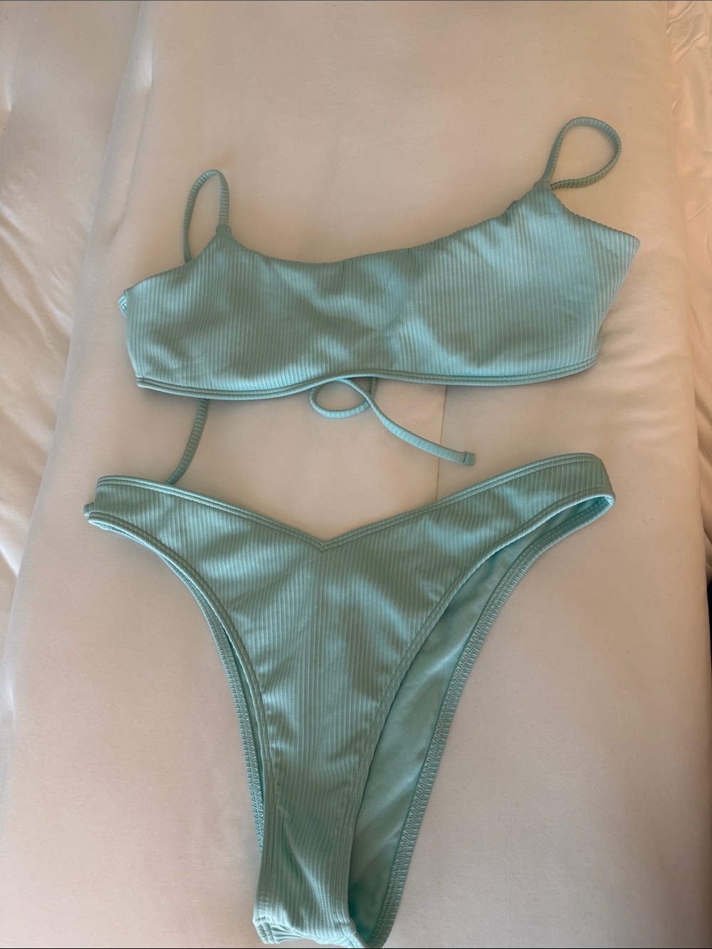 Women's Ribbed Bikini Set in Mint Green